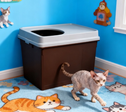 Levně Krytá kočičí toaleta 55×30 cm – zabraňuje rozstřikování písku