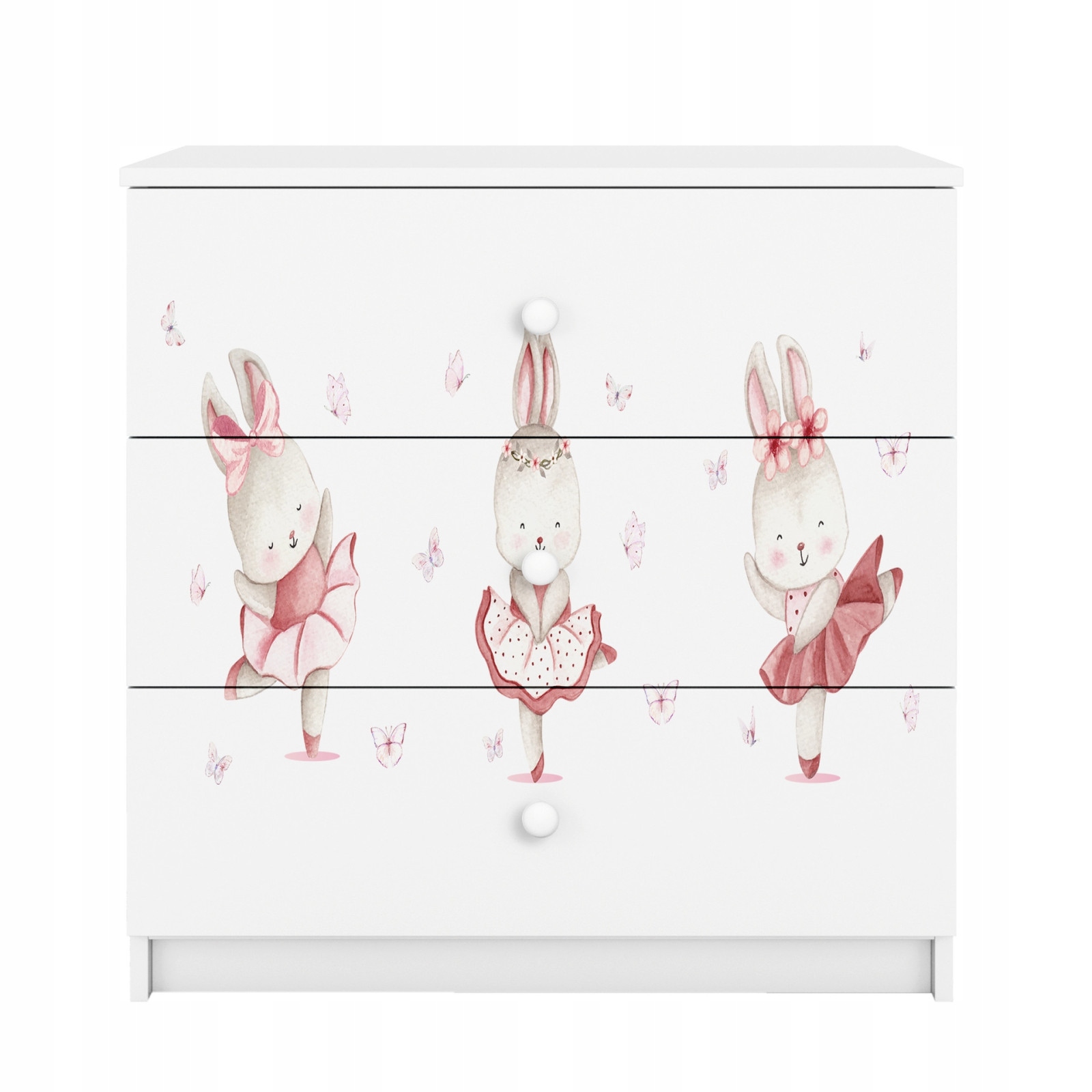 Komoda Babydreams bílá grafika Králíčci s motýlky 80 cm