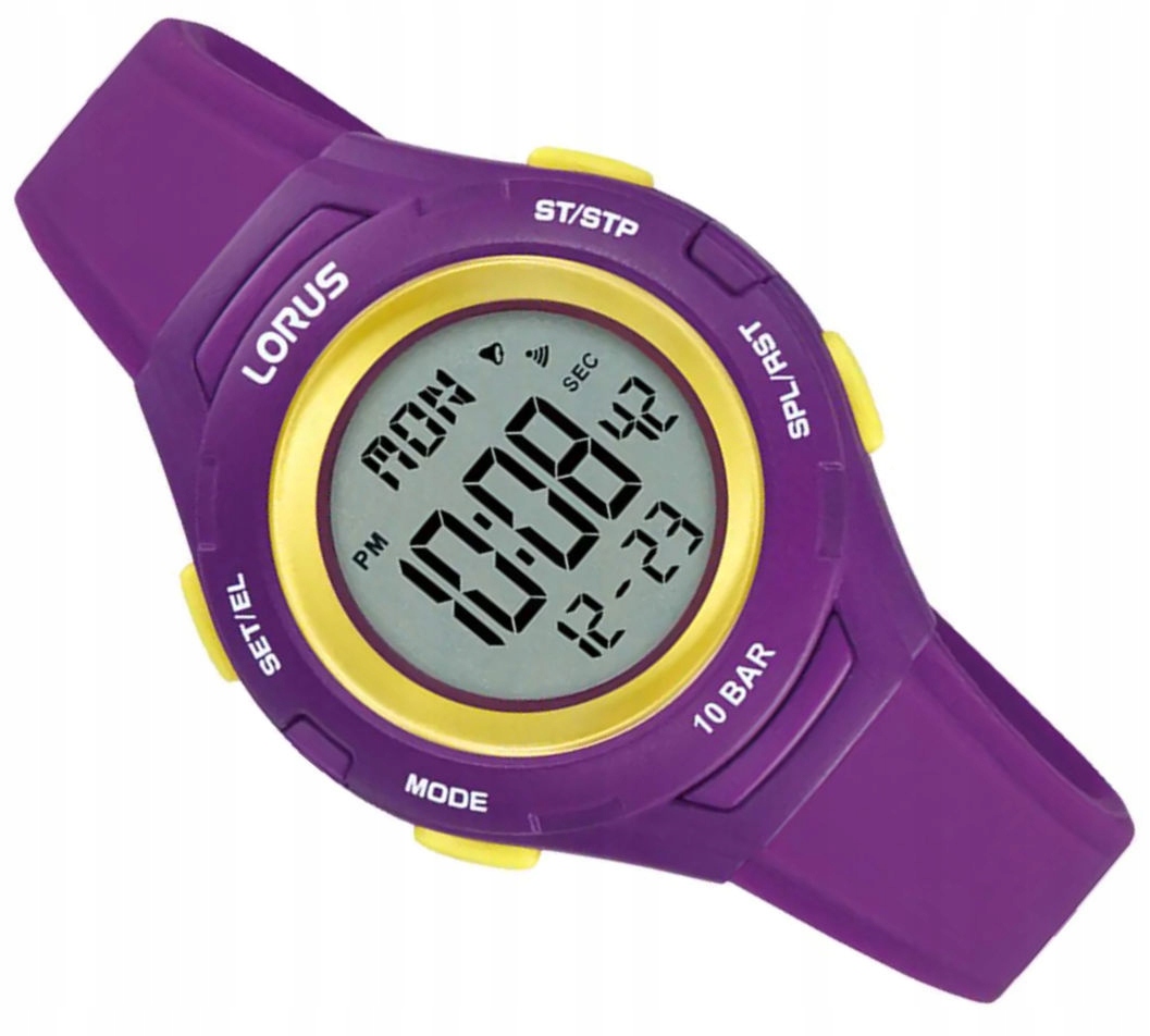 Fialové Vodotěsné Dětské Elektronické Hodinky Lorus R2397PX Stopky