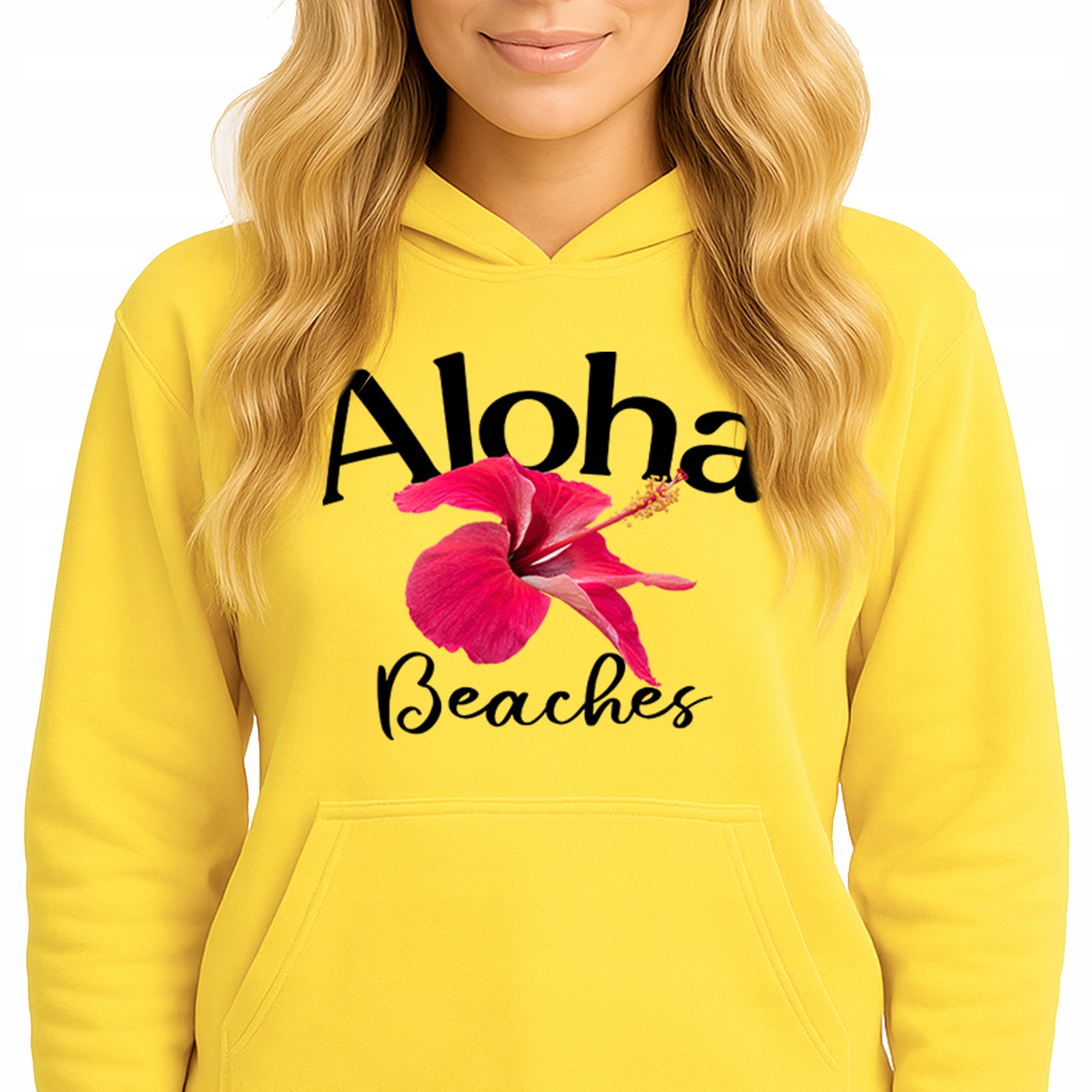 Mikina S Kapucí Hoodie Sun Yellow Bavlněná Módní Aloha Beaches S
