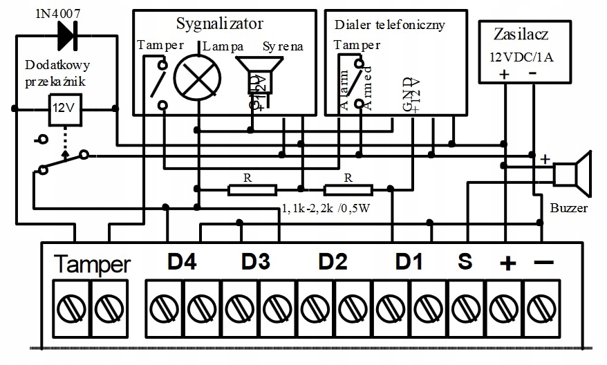 RADIOLINIA 4-KANAŁOWA U4HS 12V ELMES 1 PILOT Typ alarmu przewodowy