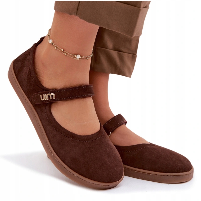 Baleríny Barefoot Semišové Pásek Na Suchý Zip Zlatý Detail Zazoo 10206 Hnědé 40