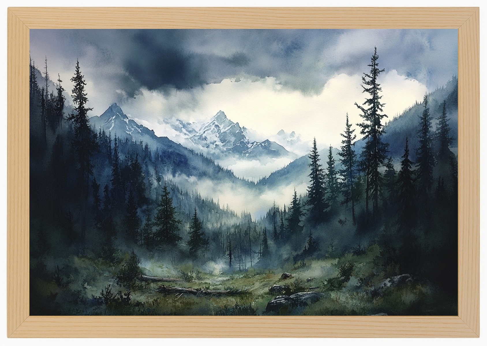 Plakát Rámeček Plakát Dřevo Krajina Hory Vrcholy Les Nebo Mraky Bouře 60x40
