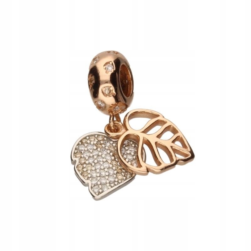 Stříbrný přívěsek beads 925 pozlacený růžovým zlatem s lístkem na náramky
