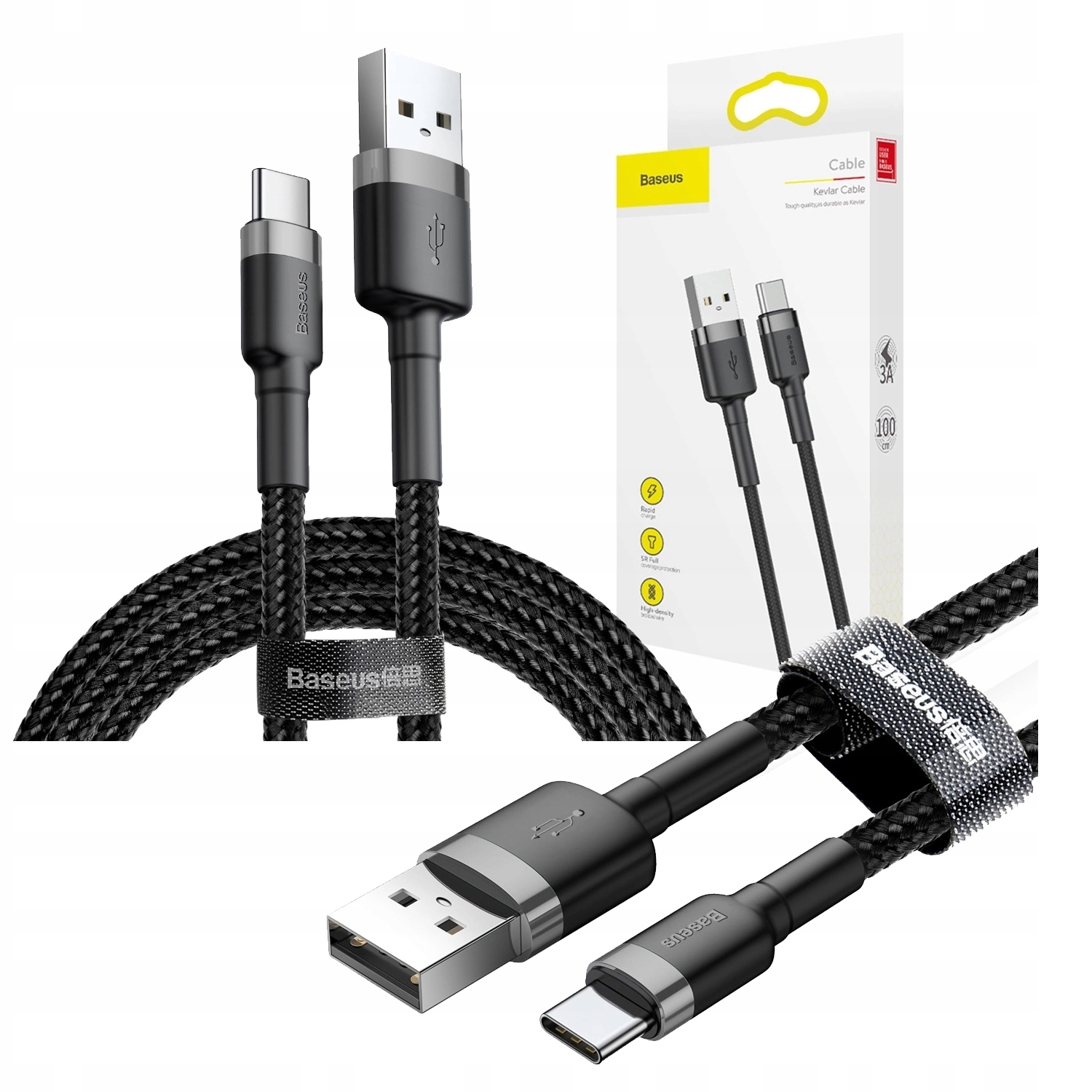 BASEUS Kable USB-C 1m Szybkie ładowanie Wzmocniony Oplot USB Typ-C QC 3.0