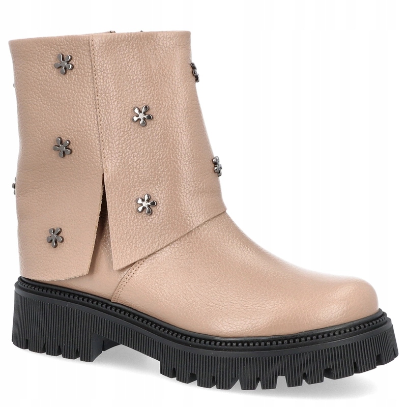 Kožené kotníkové boty s rolovacím svrškem Tymoteo G1068 Béžové 36