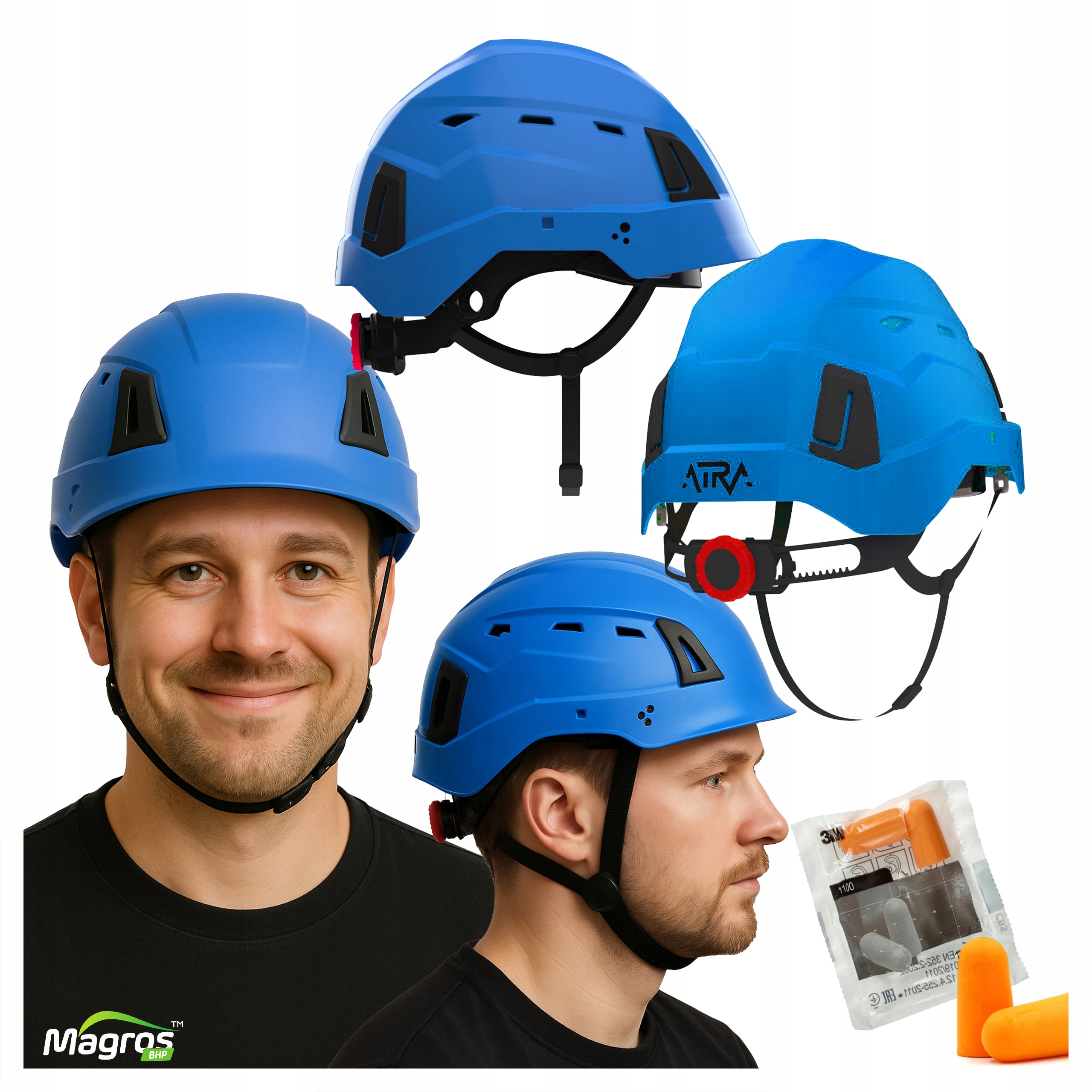 Hełm Przemysłowy Kask Ochronny Wentylowany Roboczy Blue Protekt Atra 40V Ce