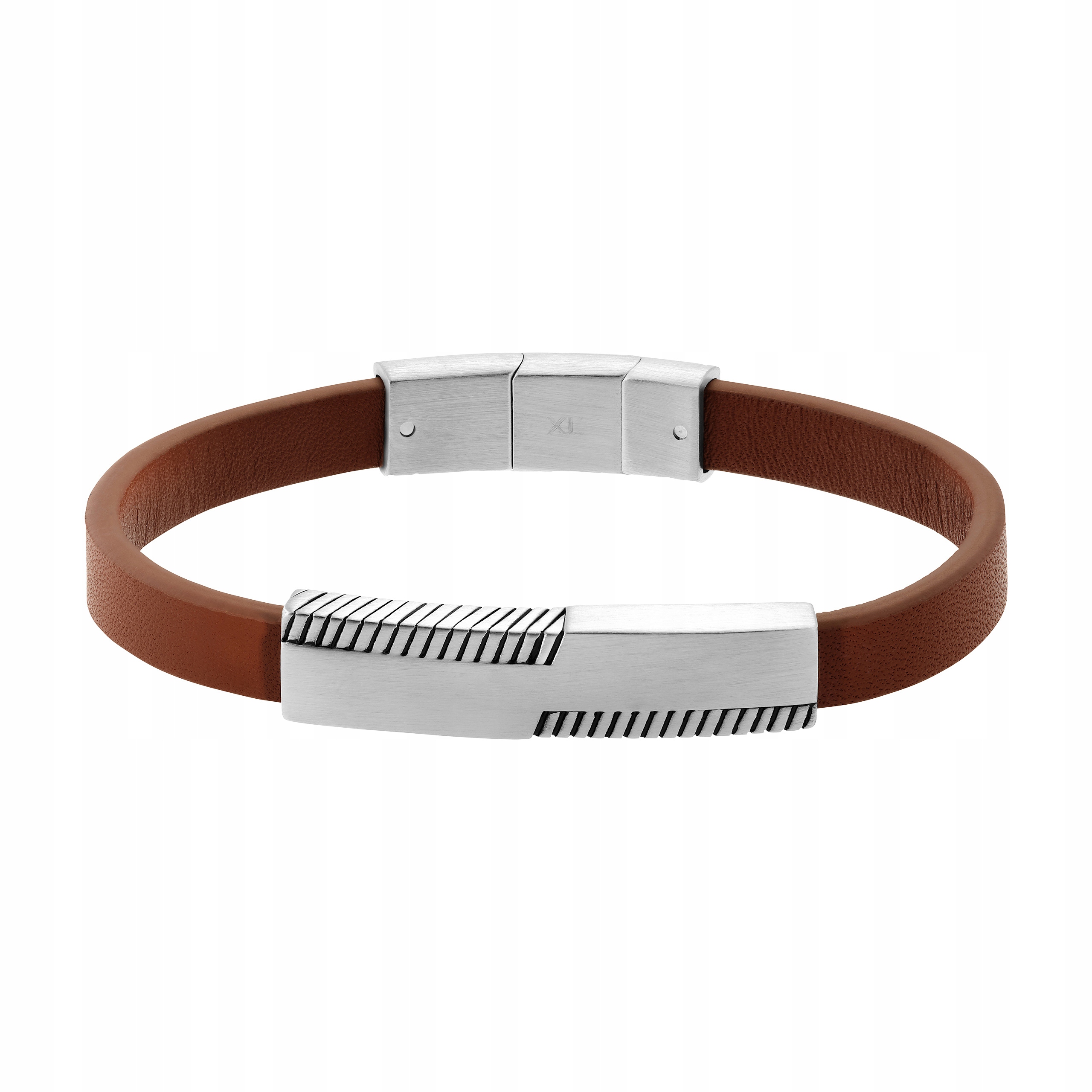 Magnetický náramek pro muže Kožený Hnědý Ocel Zapínání Stříbrné