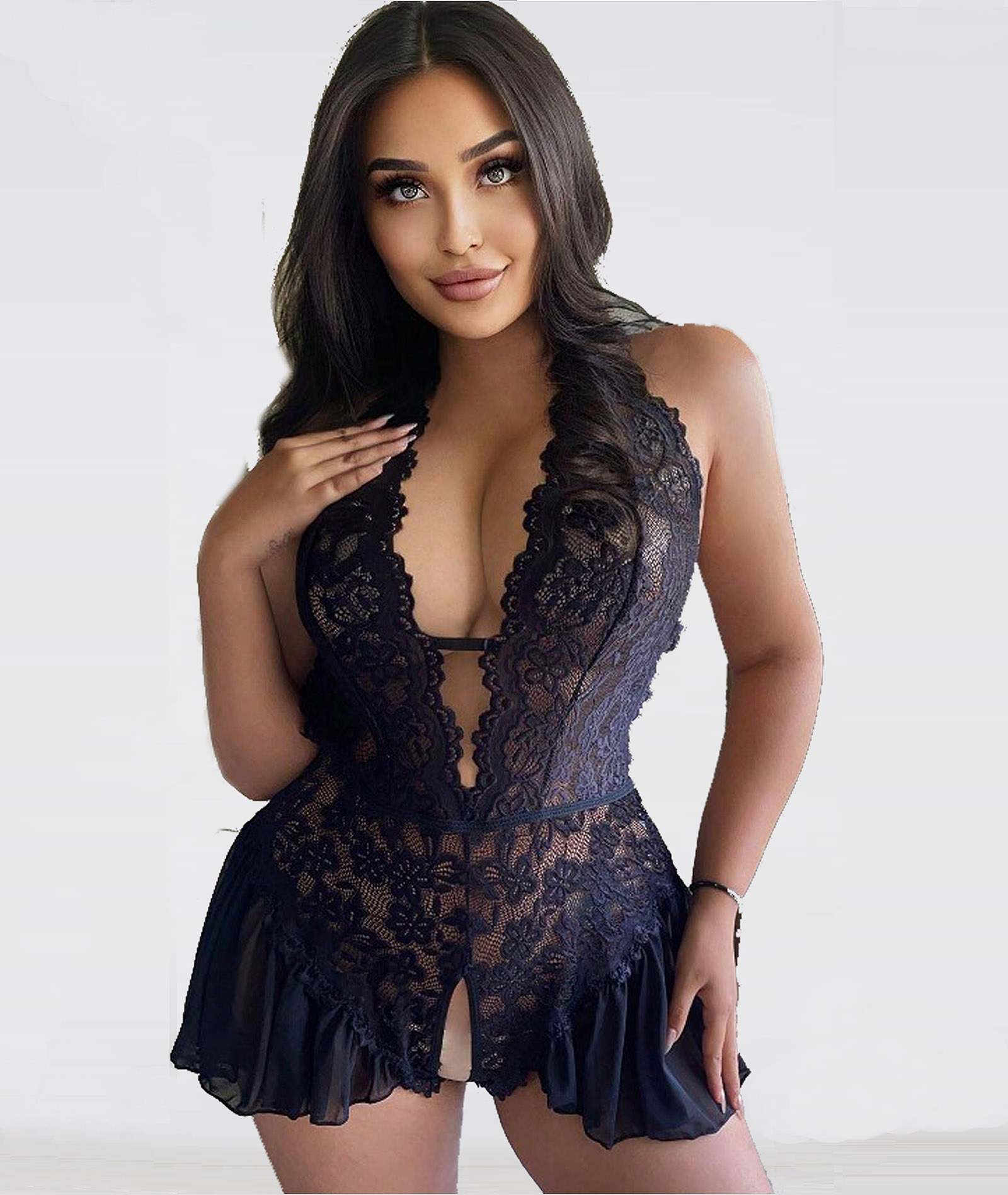 Velmi sexy tričko noční krajková kombinéza Plus Size (44-48) 44 XXL