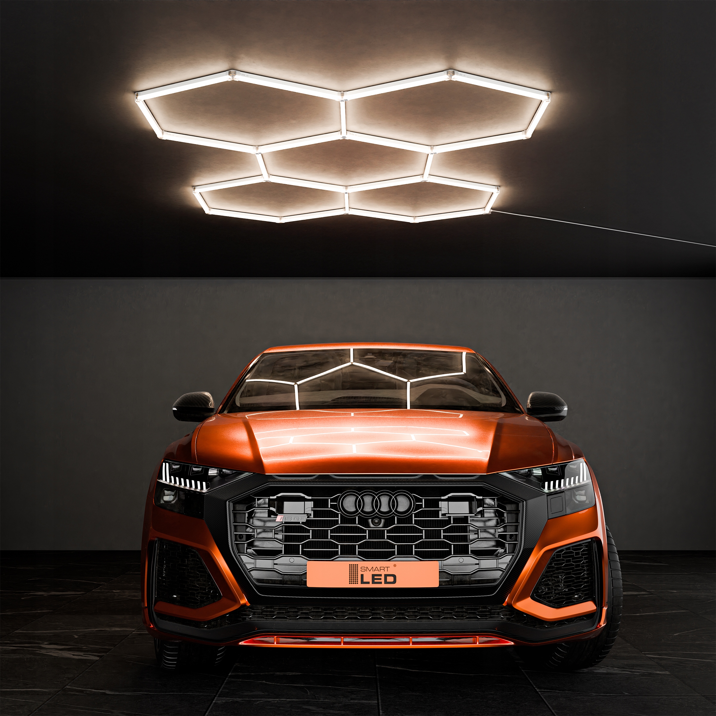 LED sešstūra griestu paneļa apgaismojums garāžas darbnīcai 298 x 209 cm Ražotāja kods Plafon Hexagon 5400