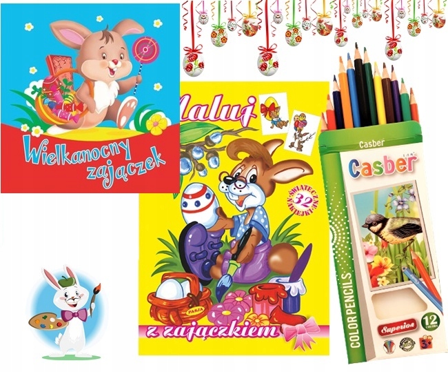 KSIĄŻECZKA KOLOROWANKA WIELKANOCNA + KREDK NA WIELKANOC OD ZAJĄCZKA ZESTAW