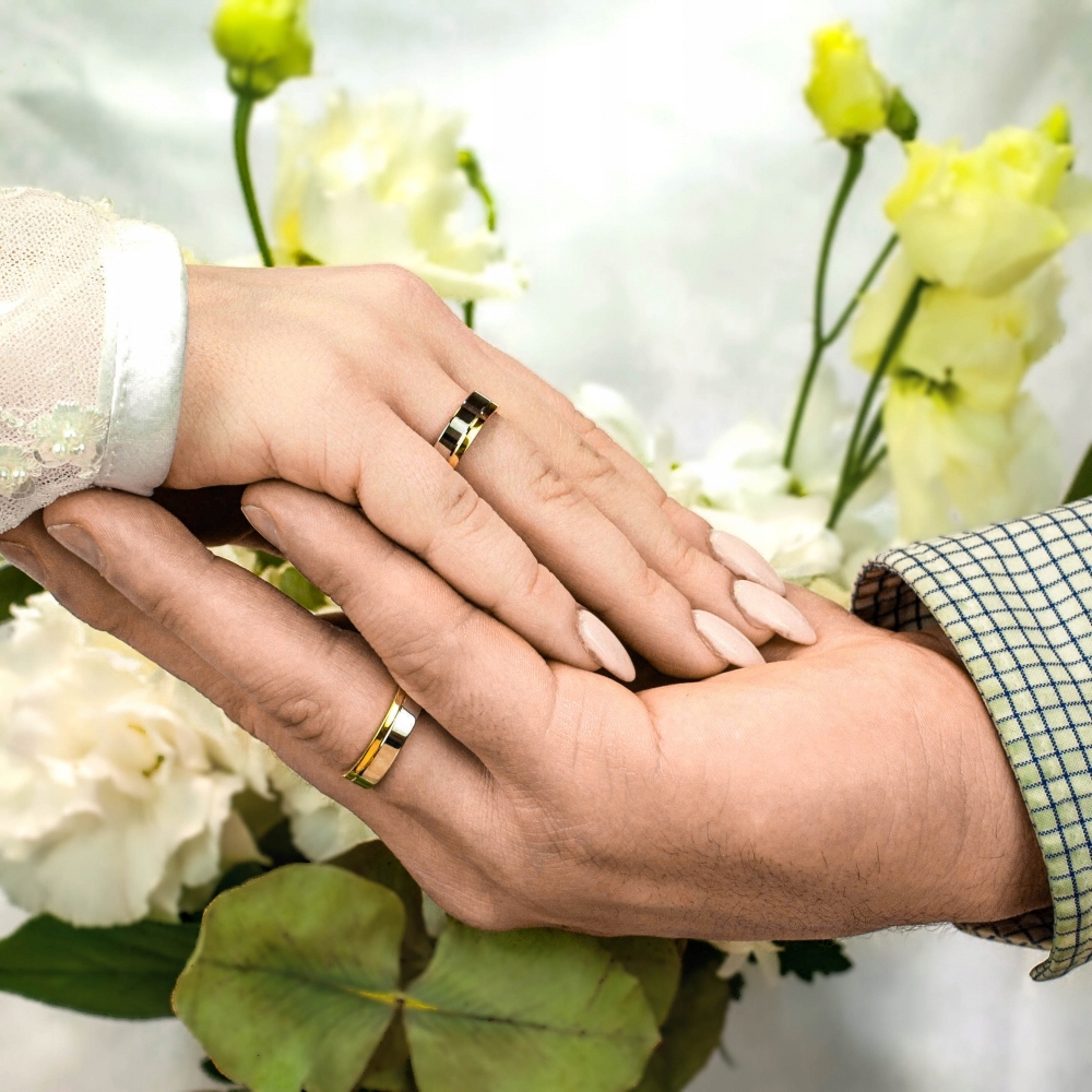 DWUKOLOROWE OBRĄCZKI ŚLUBNE ZŁOTO 585 GRAWER PARA Marka Deem