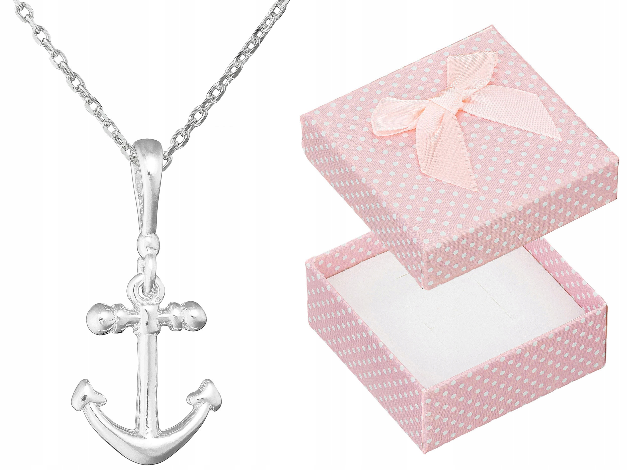 Krátký stříbrný námořnický náhrdelník Námořnická kotva Choker Ankier 38 Cm