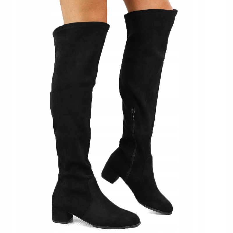 

Czarne kozaki damskie na słupku zamszowe DO123 r37