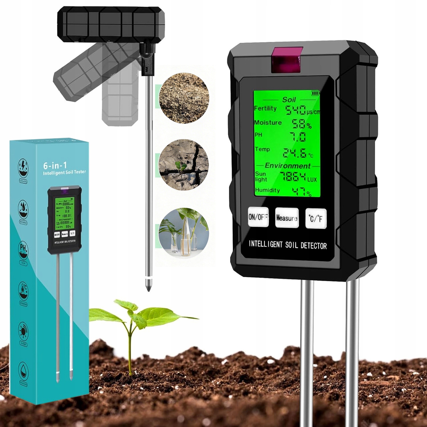Tester Zeminy A Zeminy 6V1 Kyselinoměr Měřič Ph Vlhkost Teplota Lux