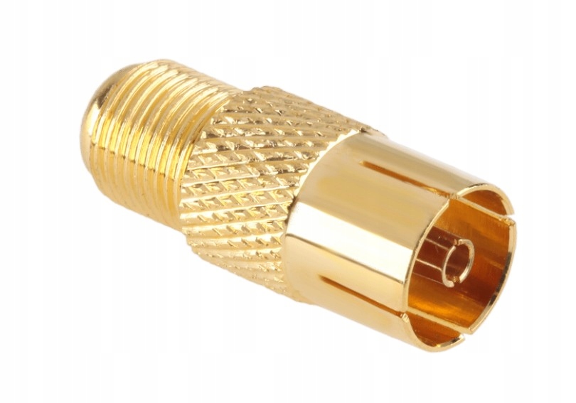 Gniazdo F wtyk antenowy telewizyjny złącze przejściówka proste Cu Gold