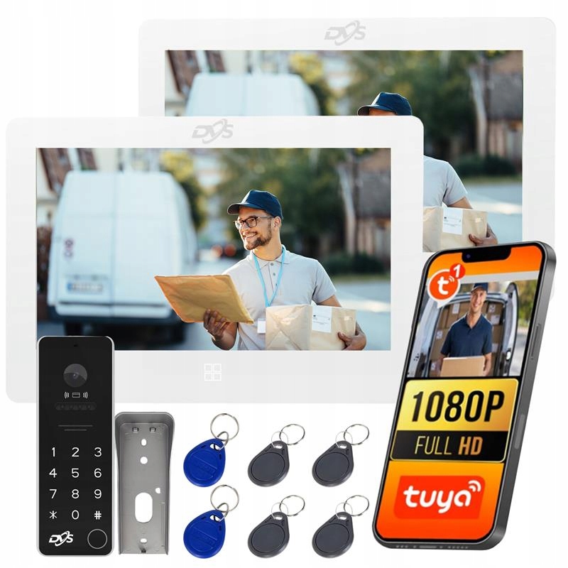 Videovrátnik Dvs Domofón WiFi 2 Dotykové Monitory Biele Rfid Kľúčenky Tuya
