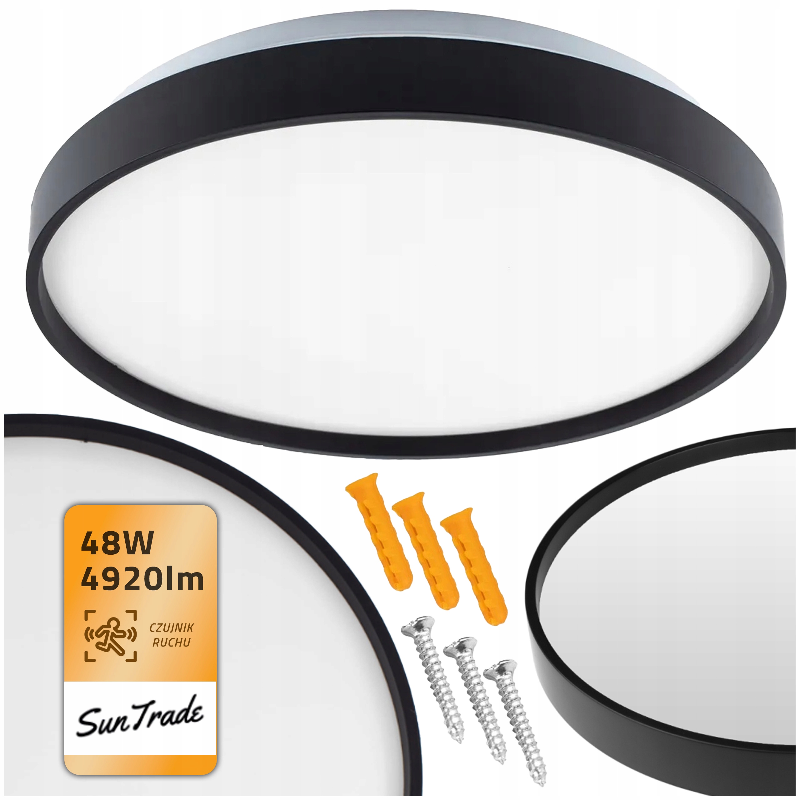 Plafon z Czujnikiem Ruchu Sufitowy Lampa Led Natynkowy Czujka Pir 48W 38CM