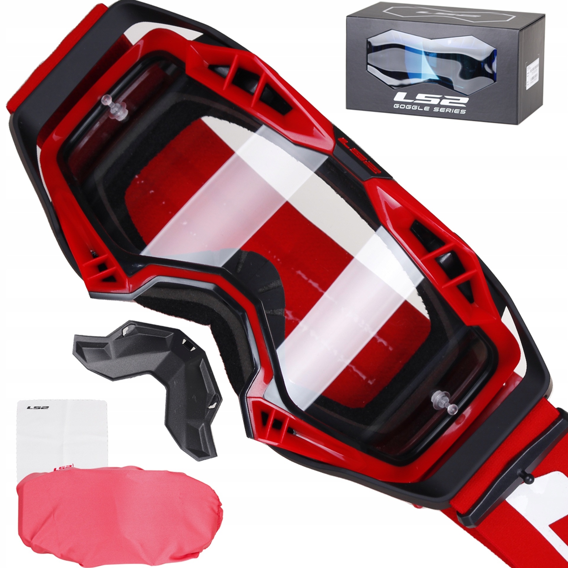 

LS2 Aura Red gogle cross quad atv Pinlock Ready