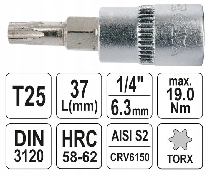 Końcówka Torx na nasadce 1/4'' T25 YATO YT-04305 Kod producenta yt-04305