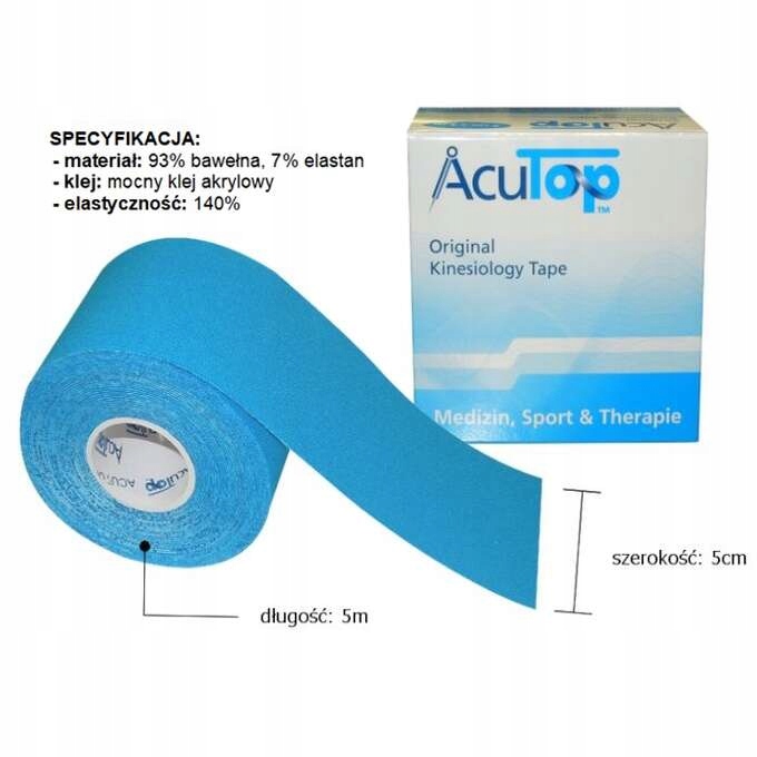 Taśma do kinesiotapingu AcuTop 5 cm x 5 m Tejp Kinesiology tape RÓŻOWY Marka AcuTop