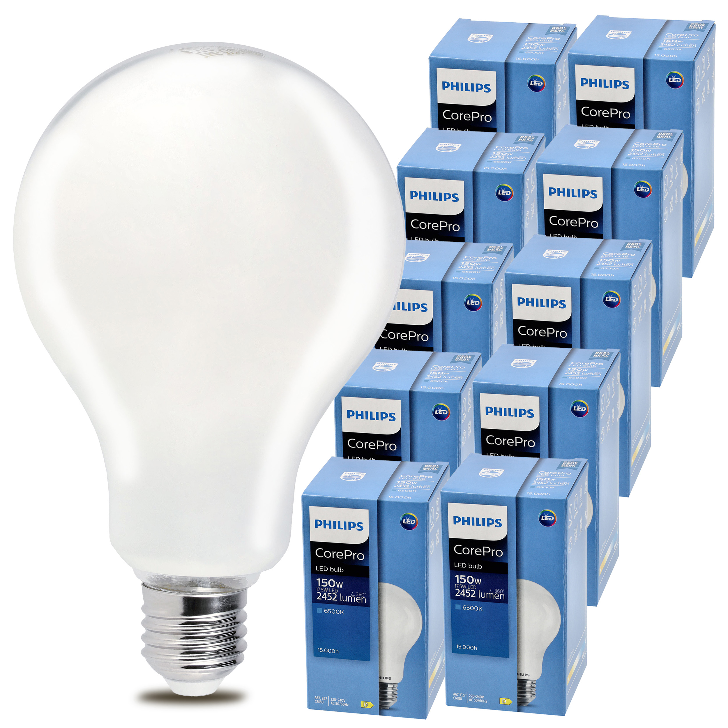 10 x Led žiarovka E27 Philips 17,5W 150W 2452lm 6500kCorepro Premium A67
