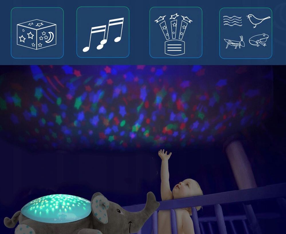 SŁONIK PROJEKTOR LAMPKA LED KOŁYSANKI BIAŁY SZUM POZYTYWKA PRZYTULANKA SEN Marka inna