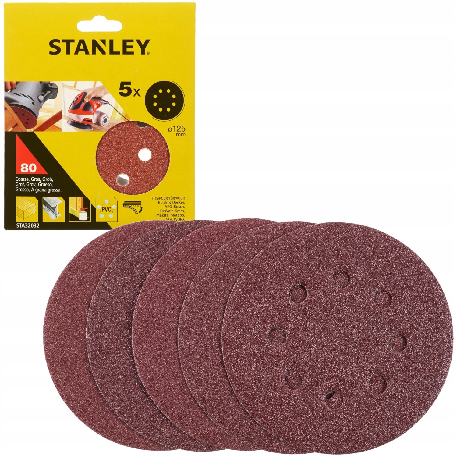 Stanley Krążki ścierne do szlifierki mimośrodowej STA32032 125mm 80G 5szt