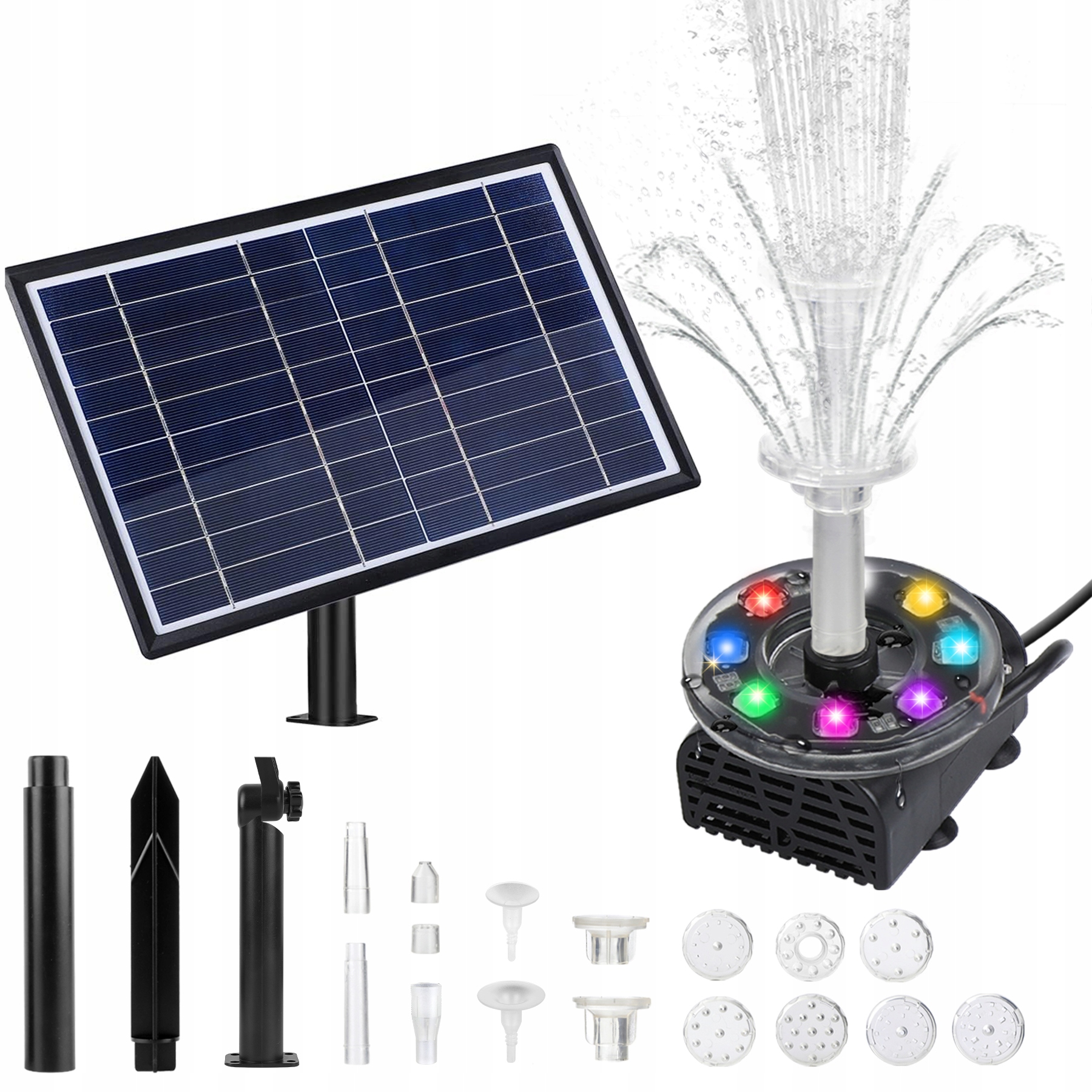 Plovoucí solární fontánová pumpa 7W s 8 Led, 230L/H, do jezírka