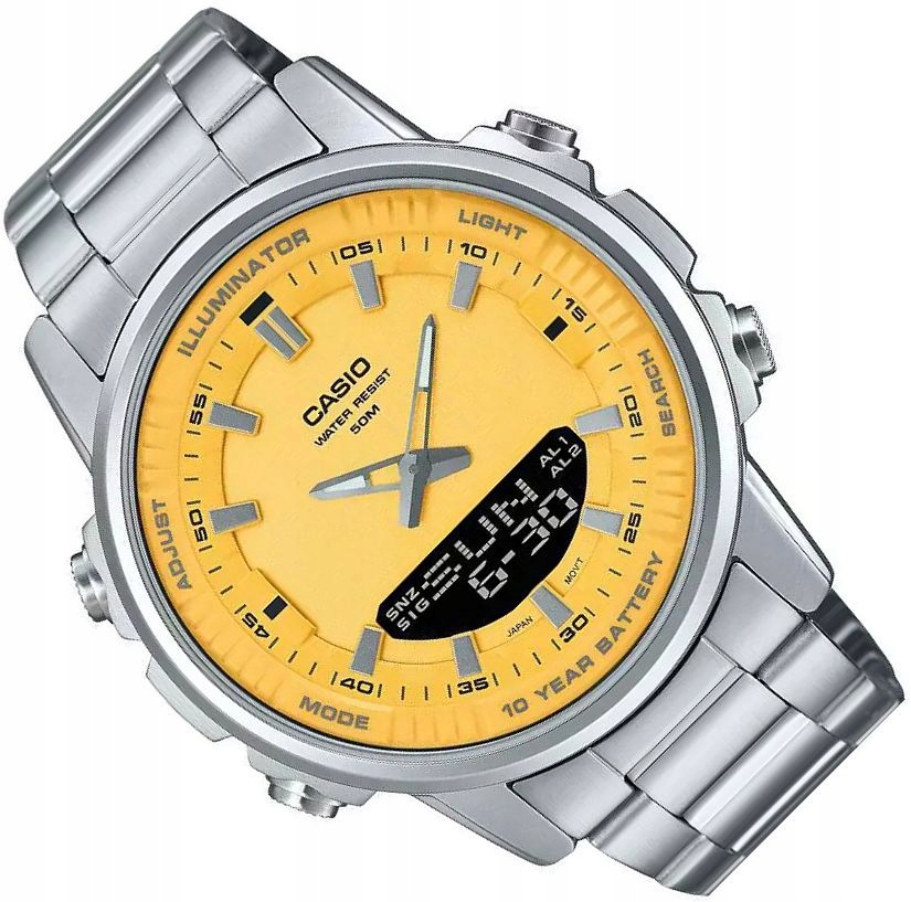 Módní Hodinky Casio AMW-880D-9A Na Náramku Žluté Led Telememo Box