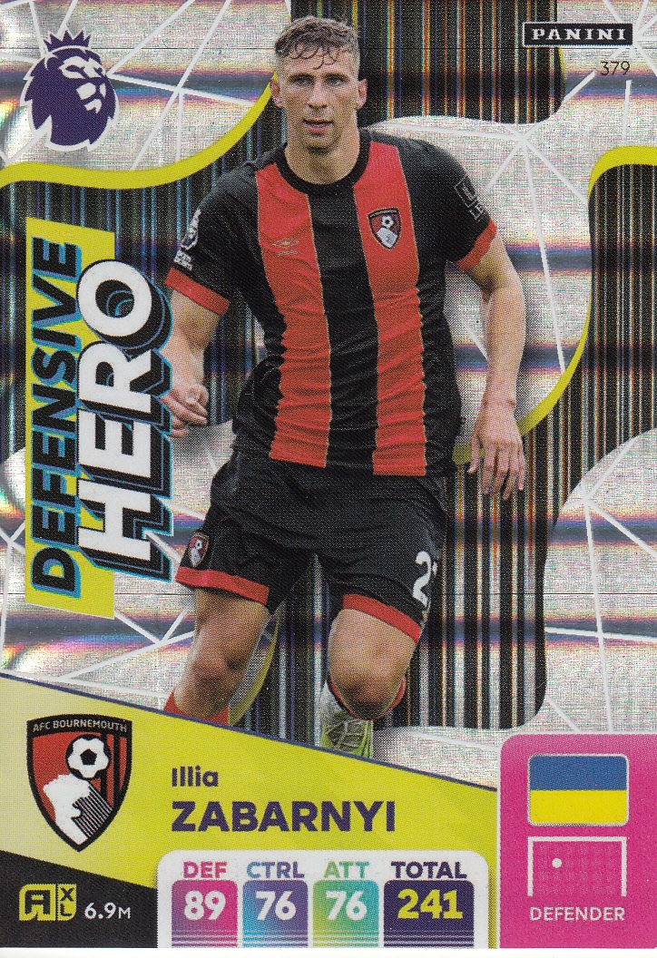 Panini Premier League 2025 Adrenalyn XL karta Defensive Hero Zabarnyi 379