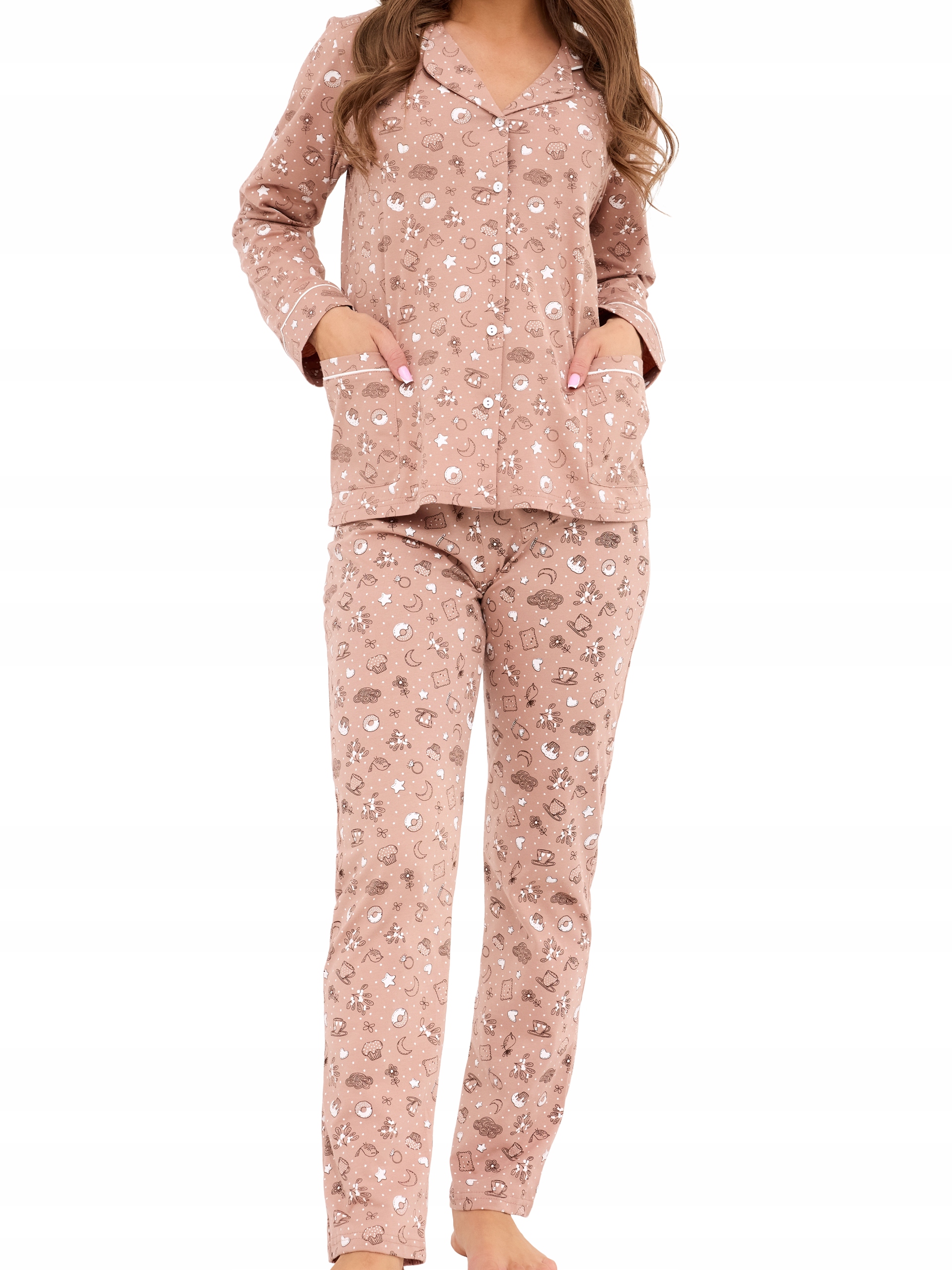 Dámské rozepínací pyžamo Cornette 482/434 Smile 4 vel. 3XL (46) kapsy béžové