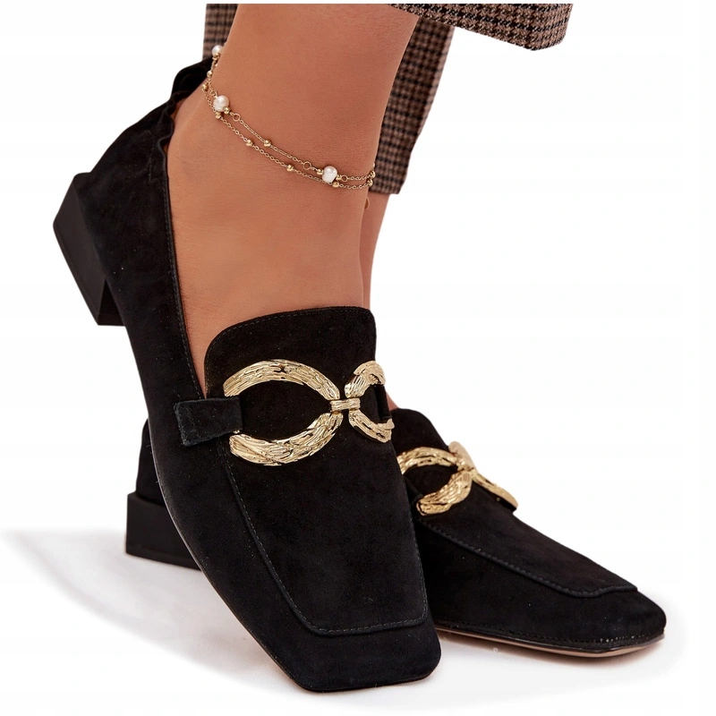 Dámské Mokasíny Semiš Zlatý Detail Elegantní D&a CR61-3115 Černé 38