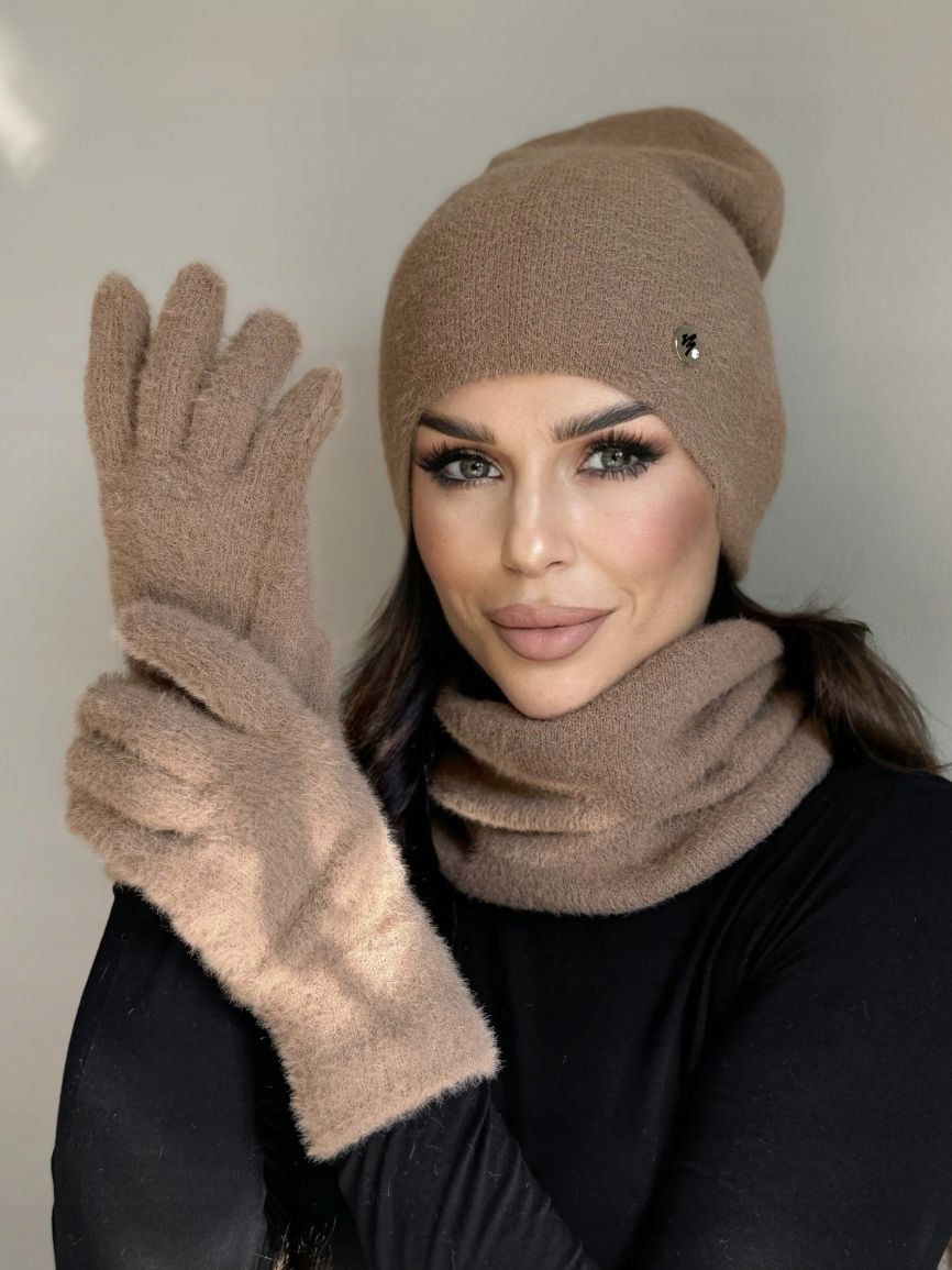 KOMPLET DAMSKI CZAPKA KOMIN GOLF TUBA RĘKAWICZKI ZESTAW CIEPŁY ALPAKA KOLOR Marka inna