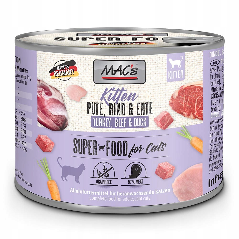 MAC's Superfood Kitten Indyk wołowina kaczka 200g 12957116626 Allegro.pl
