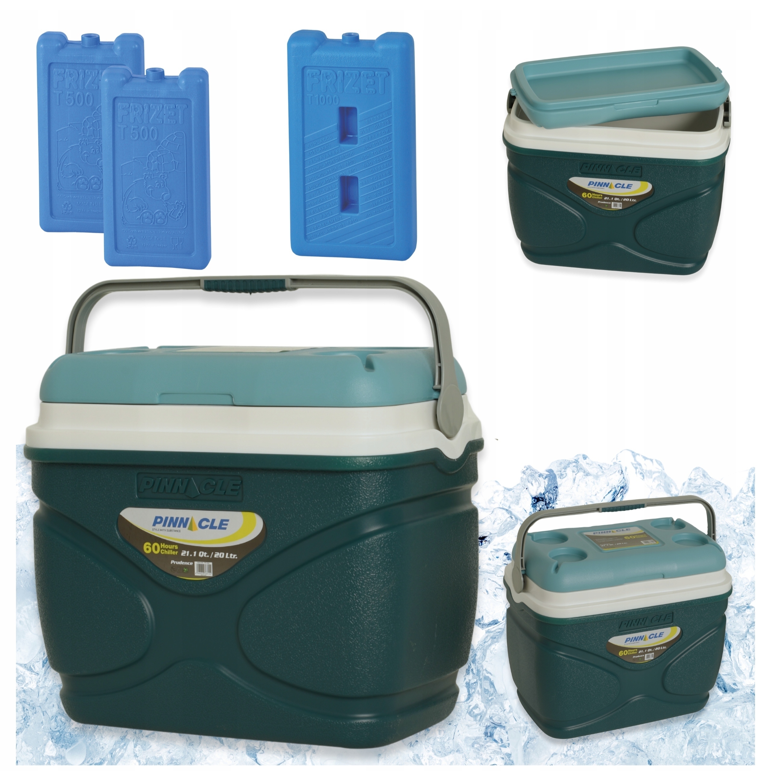 Velká turistická lednička Pinnacle 20 l modrá 3 náplně 2x 500 ml a 1000 ml