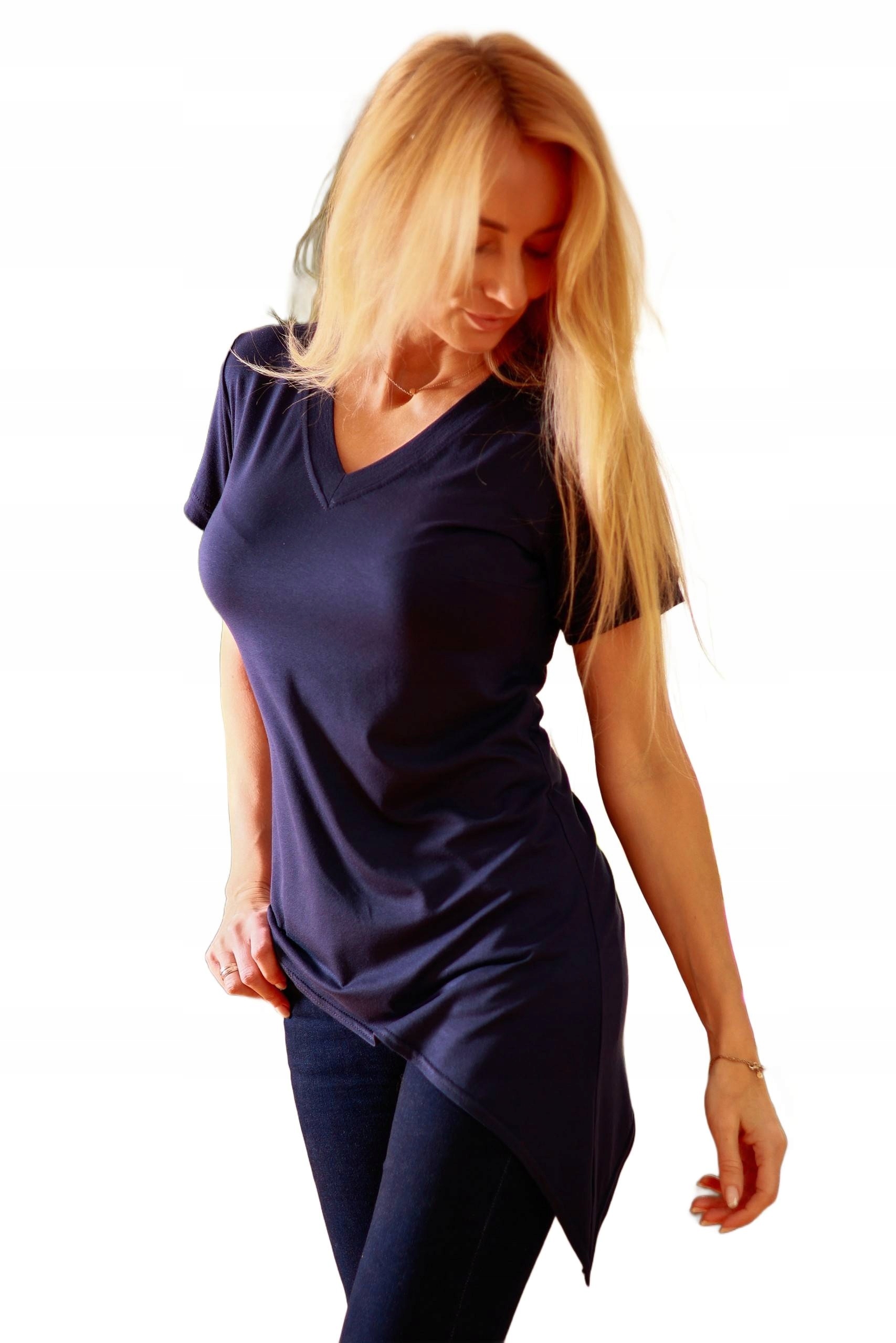 Elegantní Dámská Halenka Tričko Asymetrické Aria Tmavě modrá L Krátký rukáv