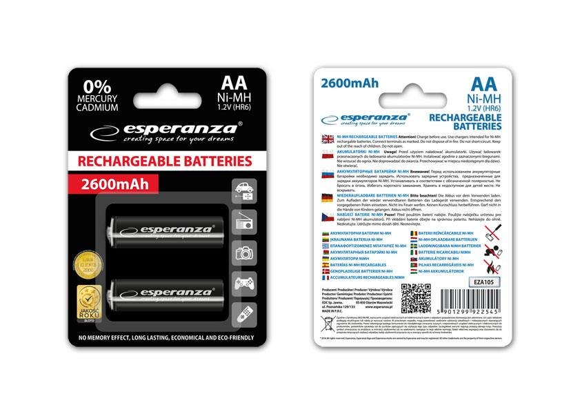 Esperanza Akumulatorki Aa Esperanza 2600mAh 2szt. czarne