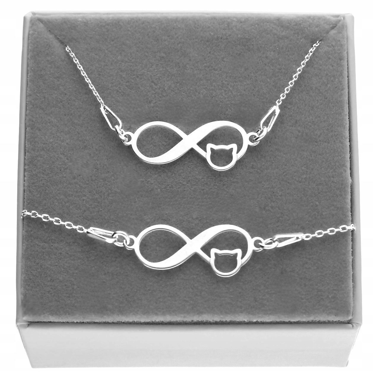 Stříbrný komplet šperků nekonečno kočka s kočkou Gravírování stříbro 925
