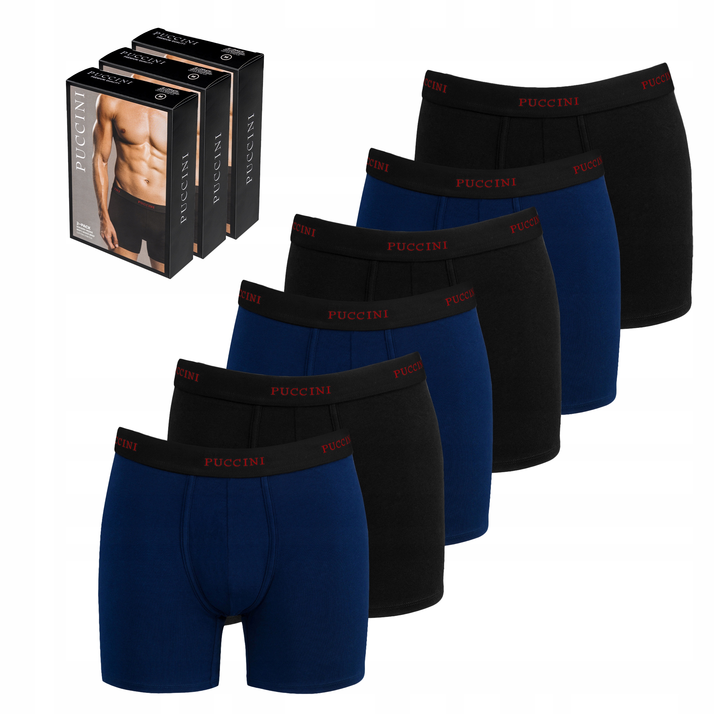 Pánské boxerky Puccini Černé Námořnická Modrá Sada Balení 6 Kusů Bavlněné L BX05L-1-7A