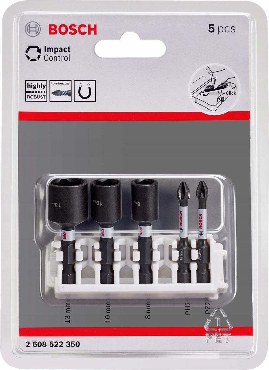 5-częściowy zestaw końcówek wkręcających i kluczy nasadowych Impact Control