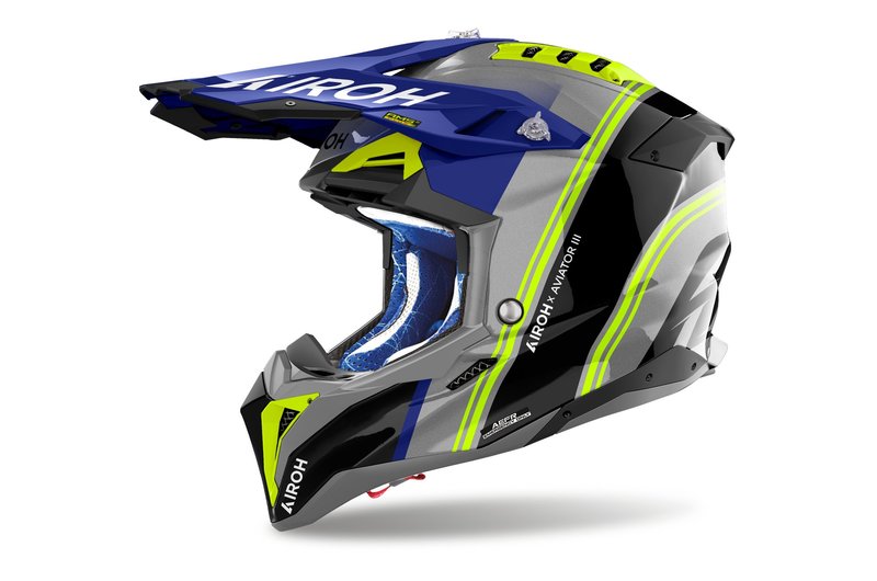 Crossová Prilba Airoh Aviator 3 Hima Blue Lesklá Šedá Xs