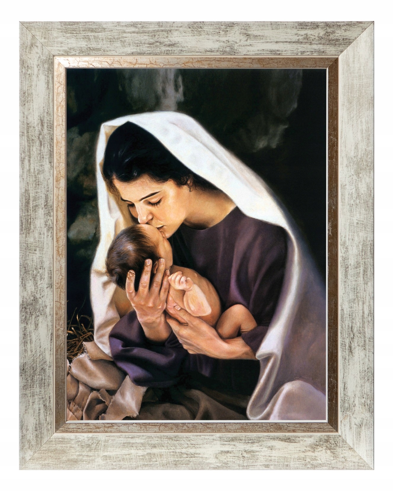 Matka Boží S Dítětem Náboženský Obraz Na Plátně V Bílém Rámu 30X40