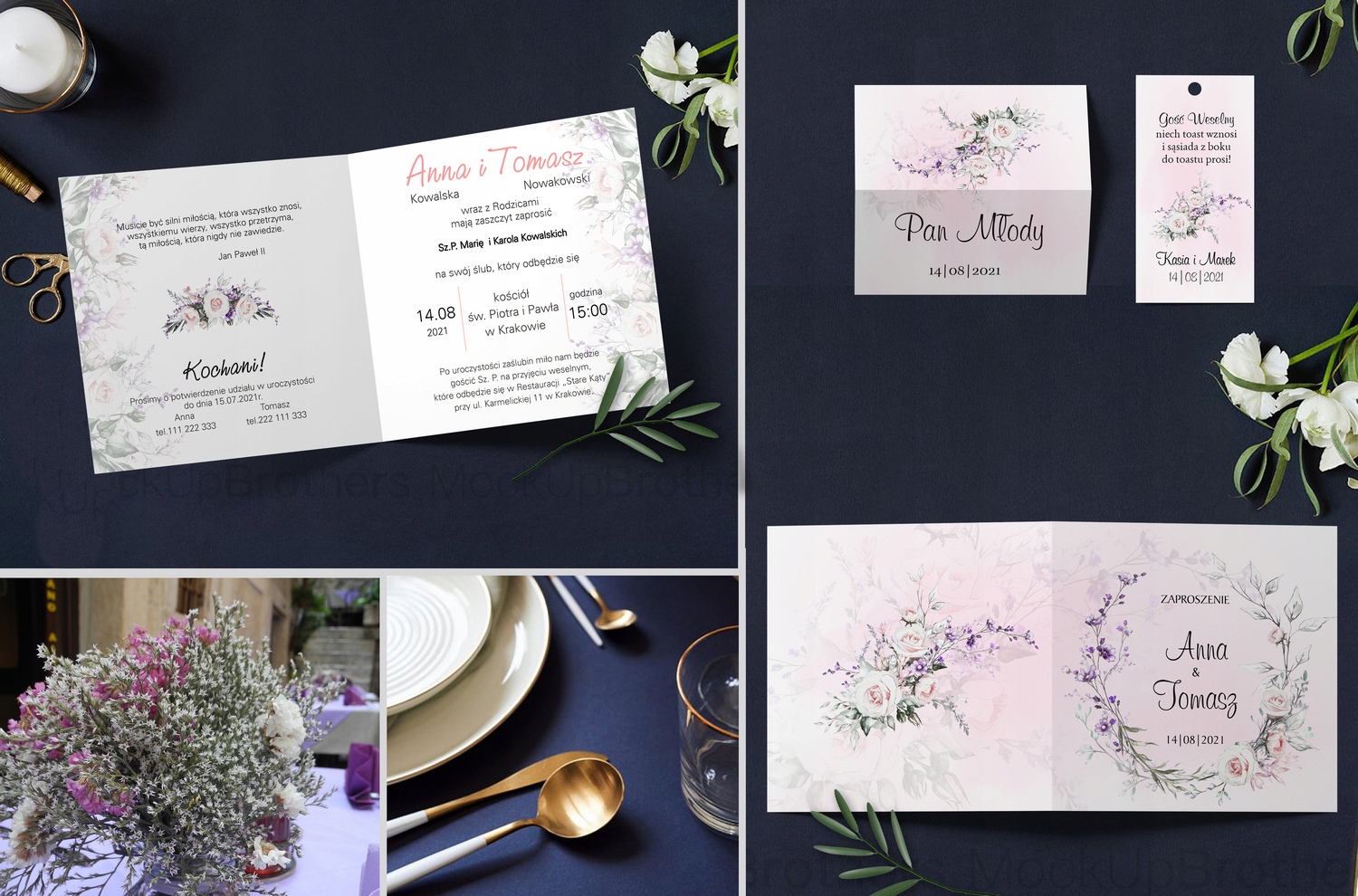 Zaproszenia ślubne Boho koperta PAPIER PERŁOWY Szerokość produktu 14 cm