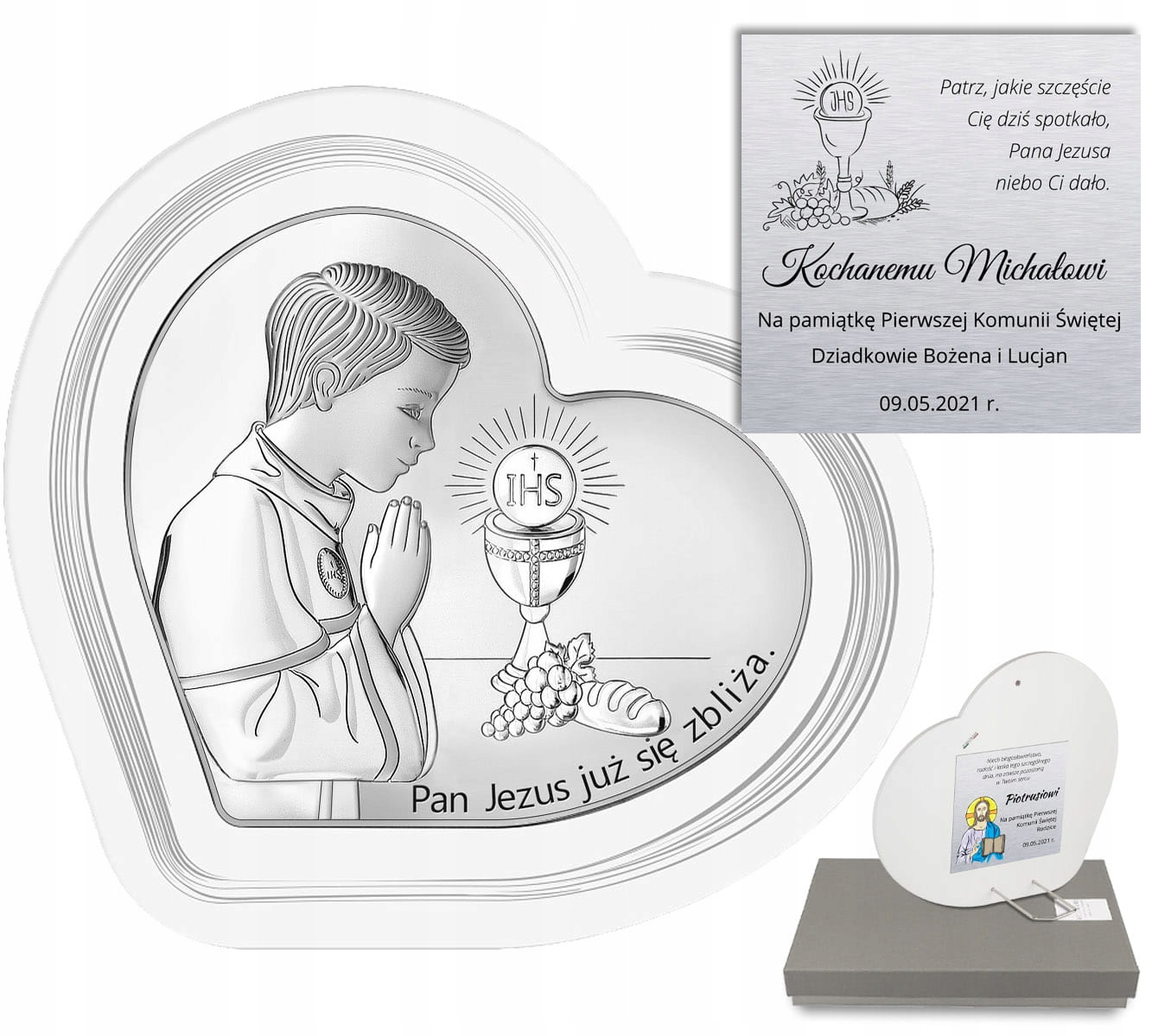 Suvenýr svatého přijímání pro chlapce Stříbrný obrázek Svaté Přijímání dárek Gravírování