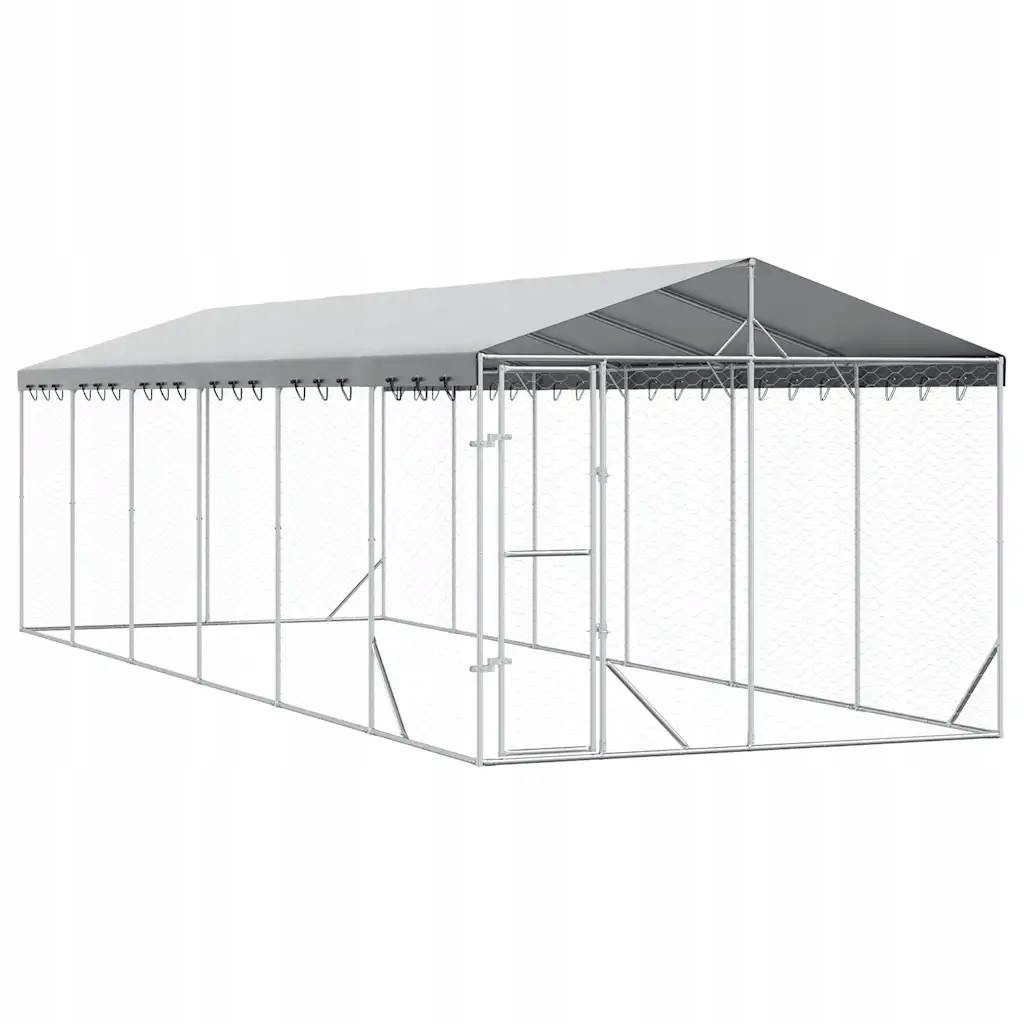 Kotec pro psa se střechou, stříbrná, 3x9x2,5 m, ocel