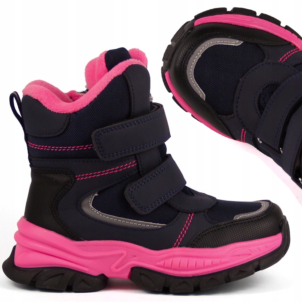 ŚNIEGOWCE DZIEWCZĘCE BUTY OCIEPLANE ZIMOWE WEŁNA FUTERKO RZEPY ODBLASKI 32