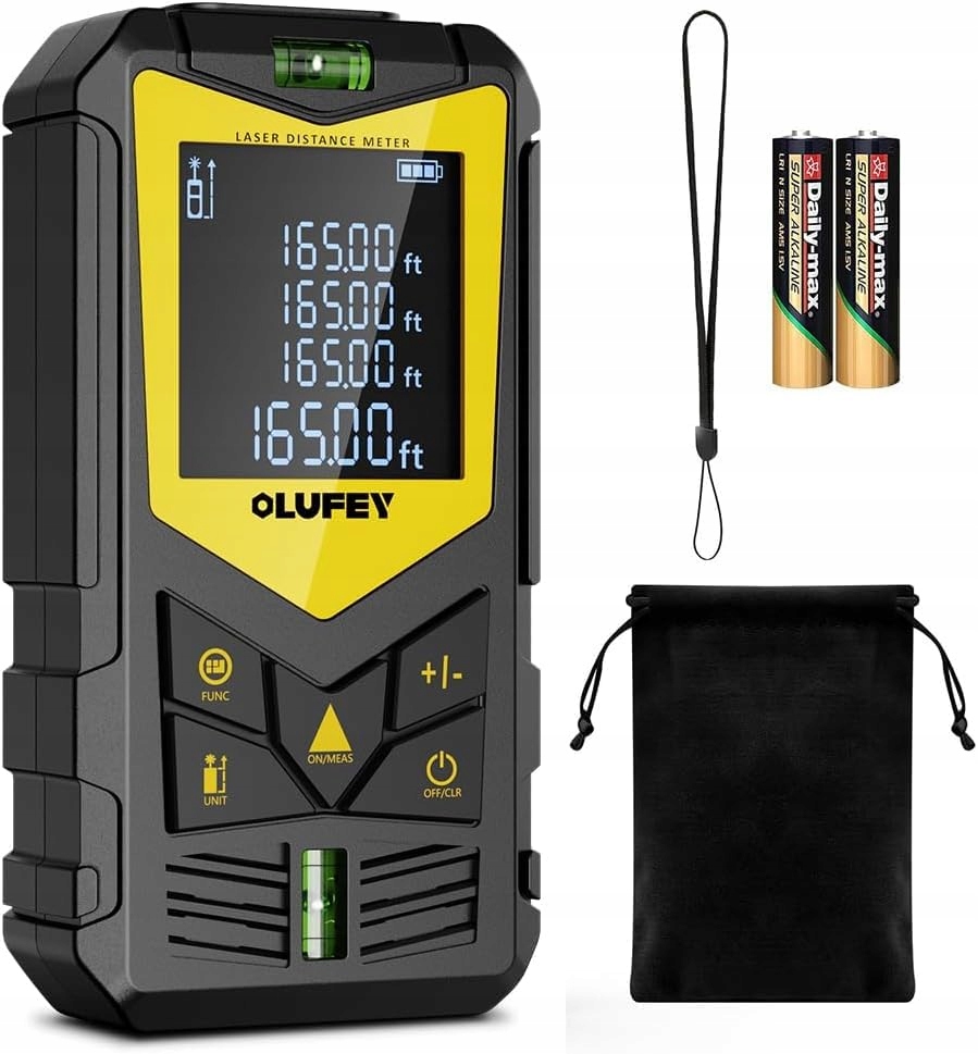 OLUFEY Dalmierz Laserowy 120m Cyfrowy IP54 Z Poziomicą LCD Podświetlany — miniatura 4