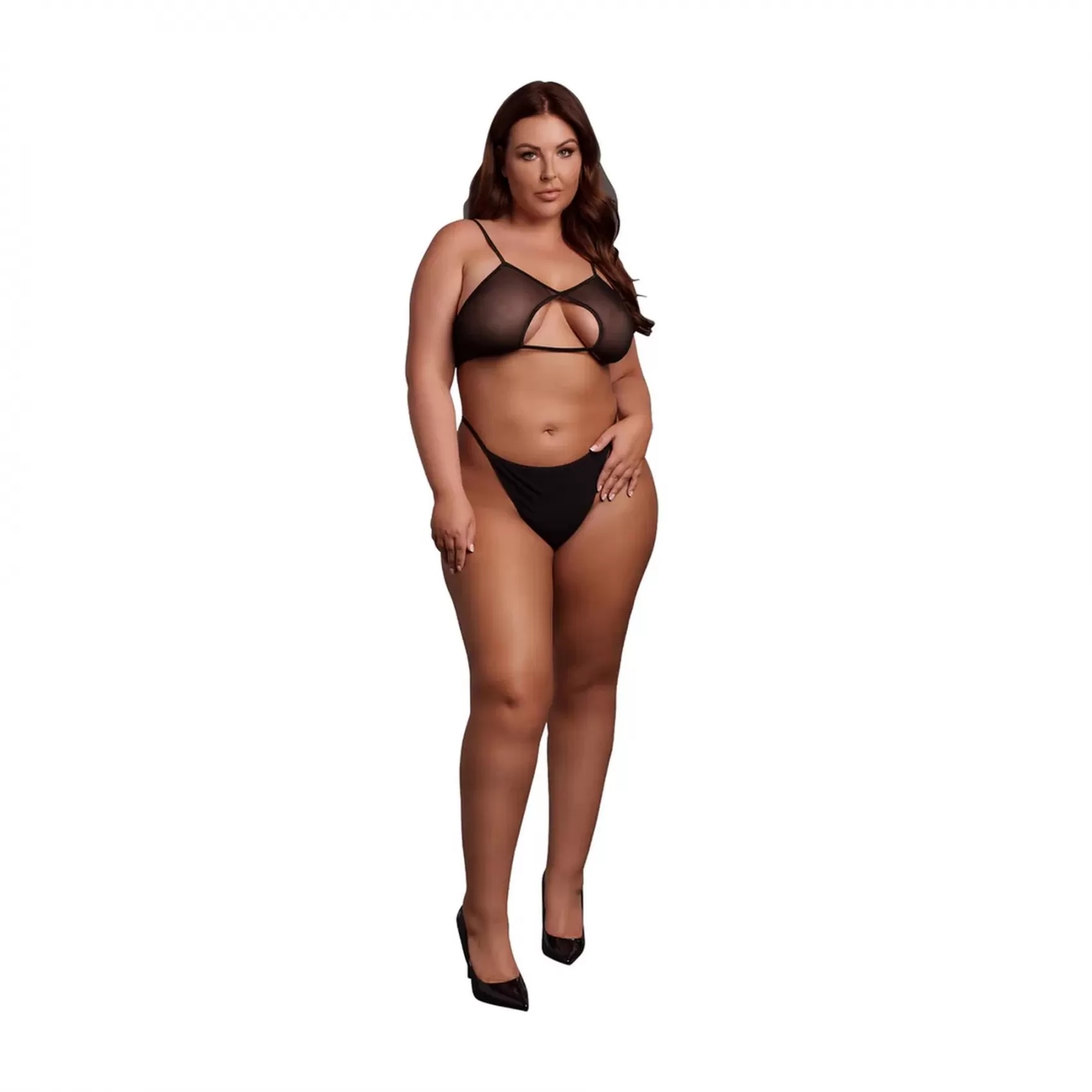 Keyhole Mesh Bra With Double Back Straps and Adjustable 2XL/4XL czarny