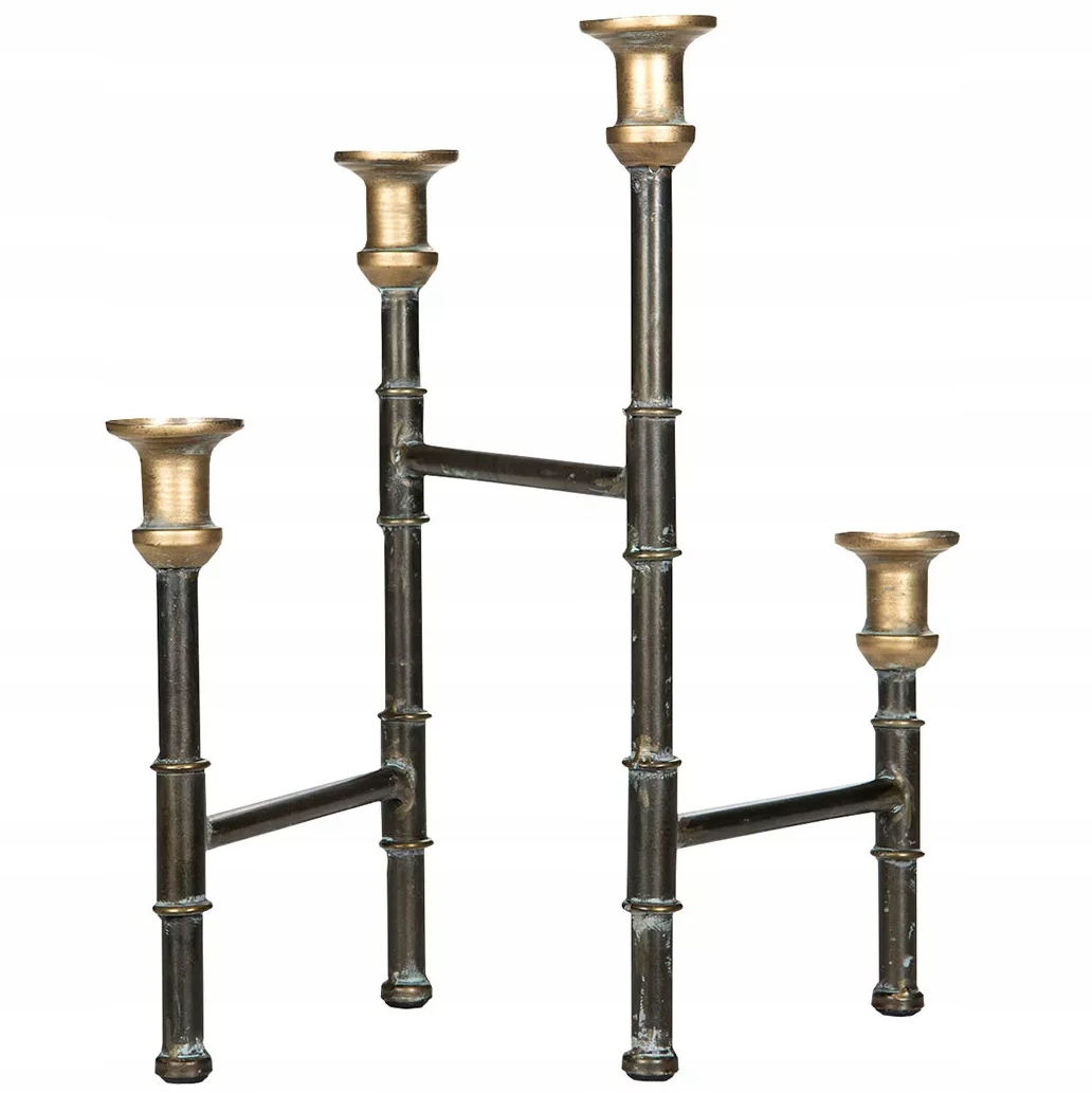 Svícen Kandelabr Zlatý na 4 svíčky kovový retro černý na stůl okno